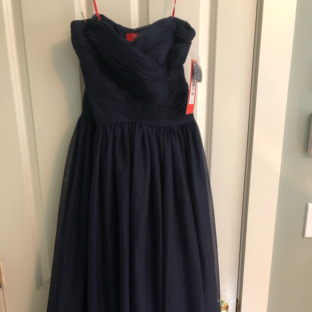 Monique Lhuillier navy blue tea length dress